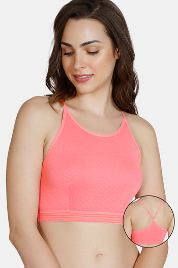 Buy Zivame Pointelle Double Layered Non Wired Full Coverage Bralette - Salmon Rose